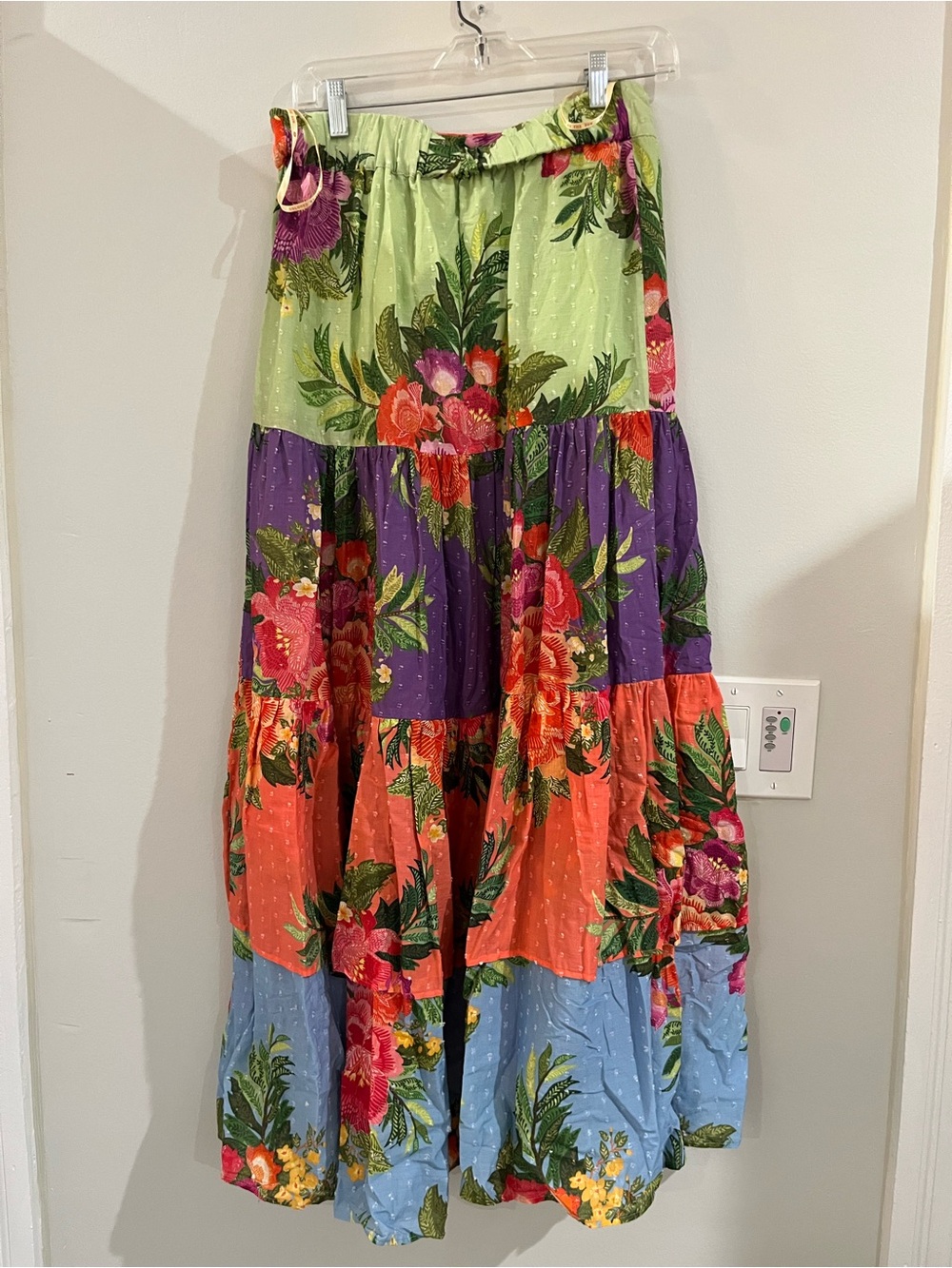 FarmRio for Anthropology Tiered Floral Maxi Skirt in Lime, Purple, Coral & Blue - Picture 4 of 7